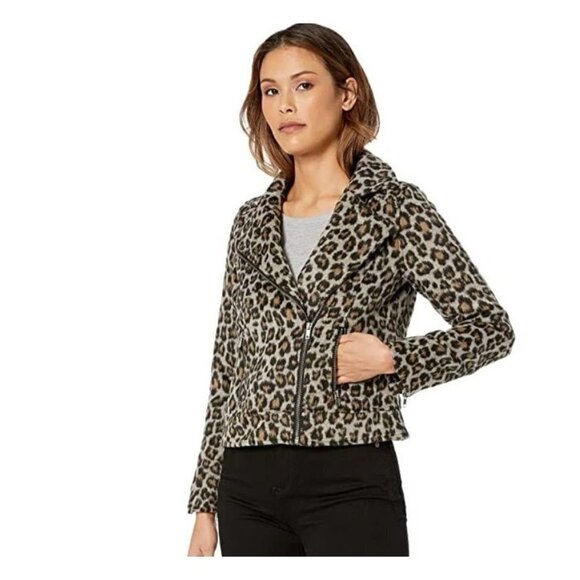 Cupcakes & Cashmere Jacket Moto‎ Leopard Print Zip Up Gray Black Women's Size S - Picture 1 of 9